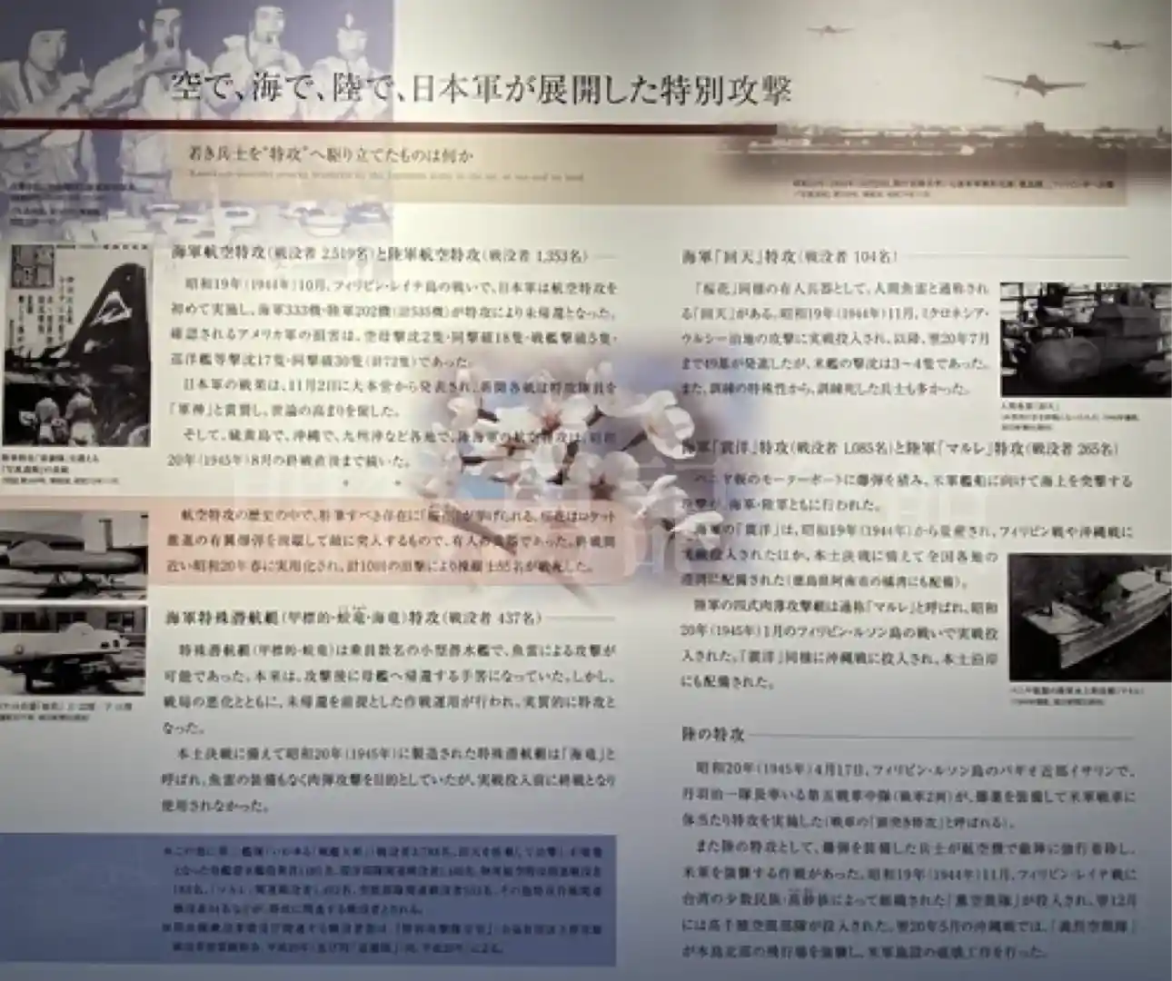 徳島縣護國神社「空で、海で、陸で、日本軍が展開した特別攻撃」パネル